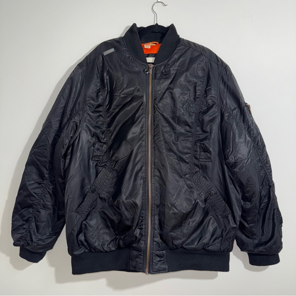 Akademiks Nordic Program Black Bomber Jacket Size 2X Orange Quilted Lining